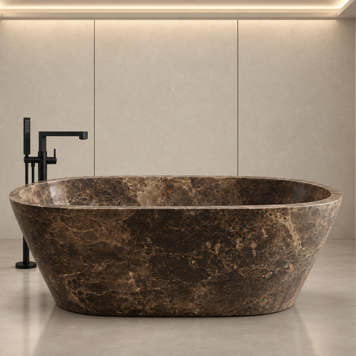 Dark Emperador Marble Elliptical Bathtub – marble bathtubs, freestanding bath, free standing bath, soaking tub, deep bathtubs