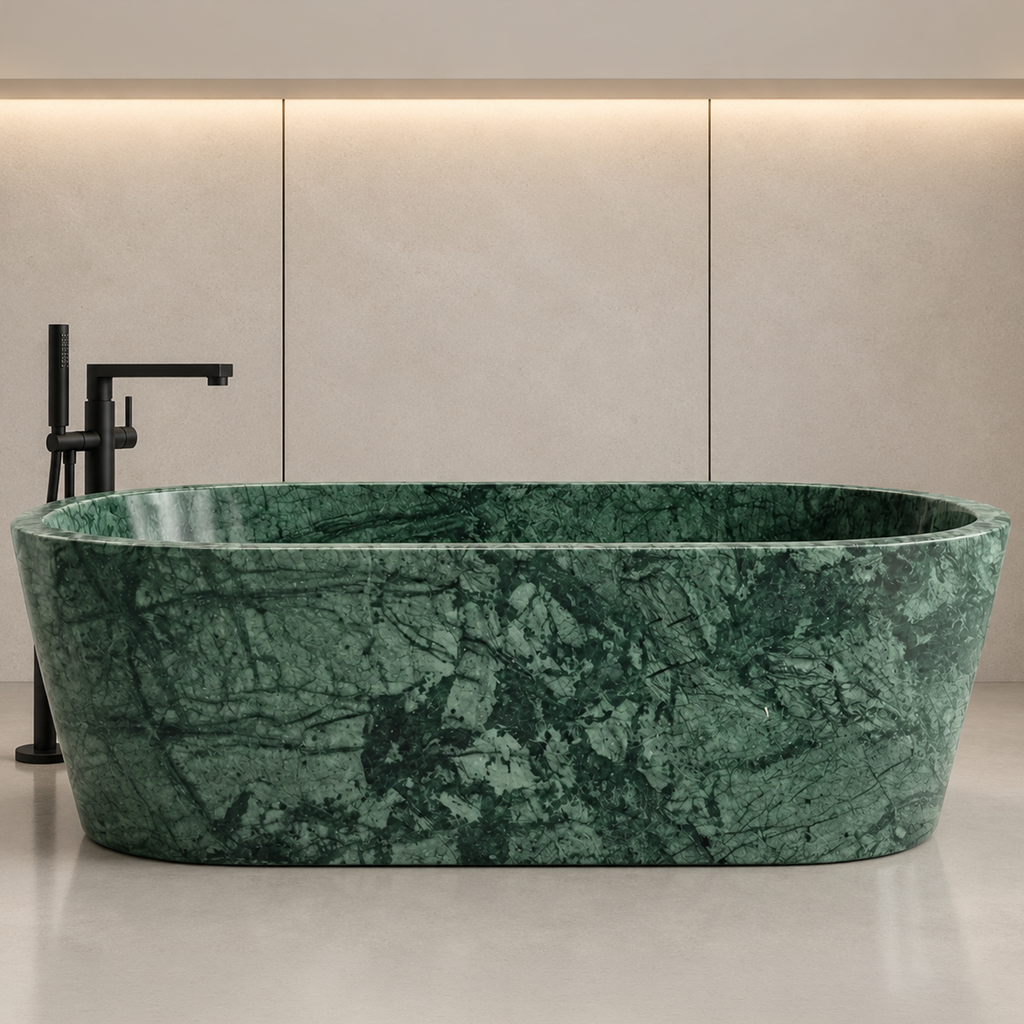 Verde Guatemala Green Marble Elliptical Bathtub – marble bathtubs, freestanding bath, free standing bath, soaking tub, deep bathtubs
