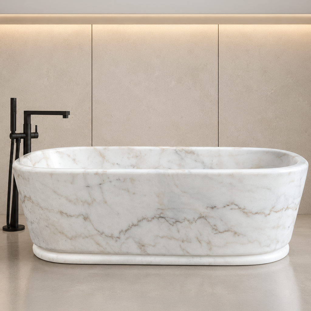Guangxi White Marble Pedestal Bathtub – marble bathtubs, freestanding bath, free standing bath, soaking tub, bathroom tub