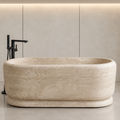 Turkish Beige Travertine Pedestal Bathtub – marble bathtubs, freestanding bath, free standing bath, soaking tub, deep bathtubs