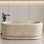 Turkish Beige Travertine Pedestal Bathtub – marble bathtubs, freestanding bath, free standing bath, soaking tub, deep bathtubs