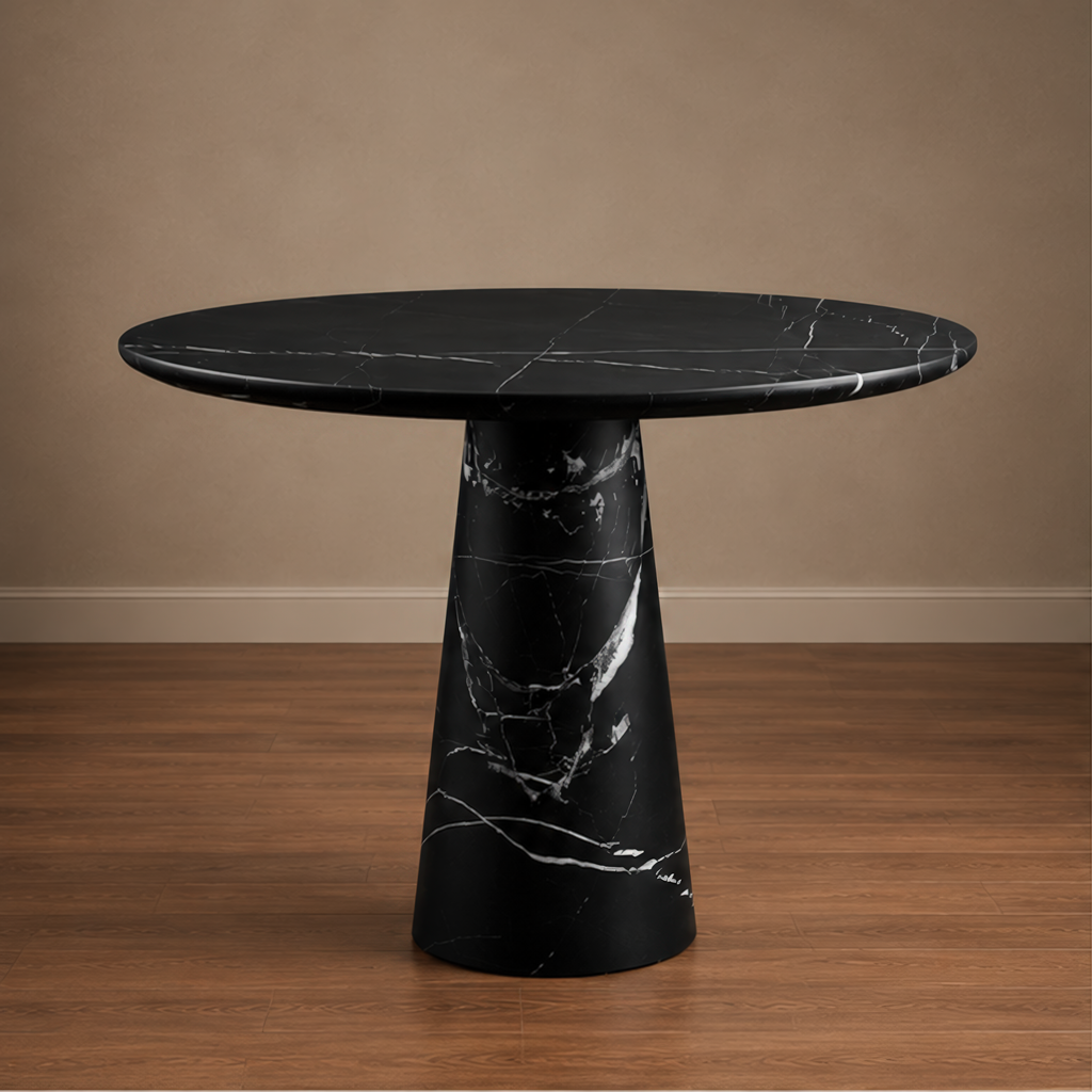 Classic Black Marquino Dining Table – black marble dining table, round marble dining table, marble dining table, round marble table, marble top round dining table