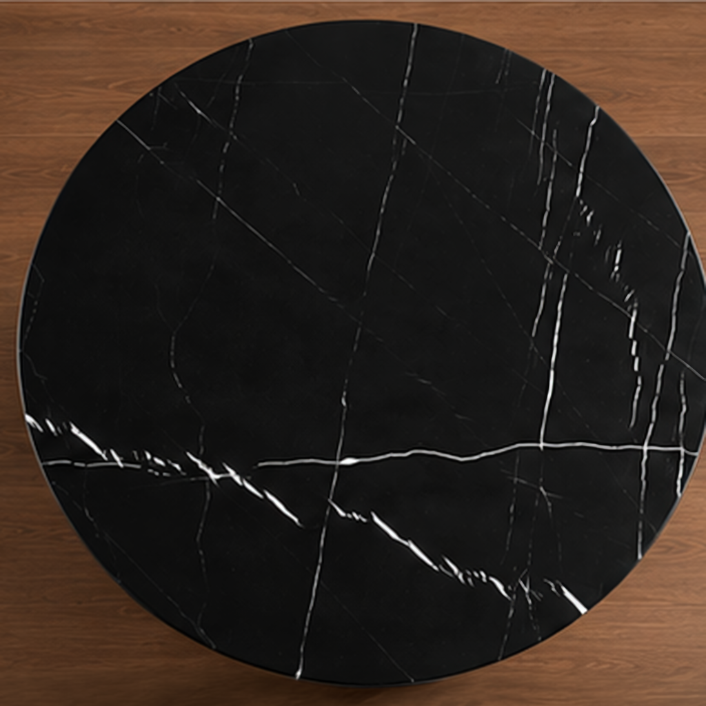 Classic Black Marquino Dining Table – black marble dining table, round marble dining table, marble dining table, round marble table, marble top round dining table