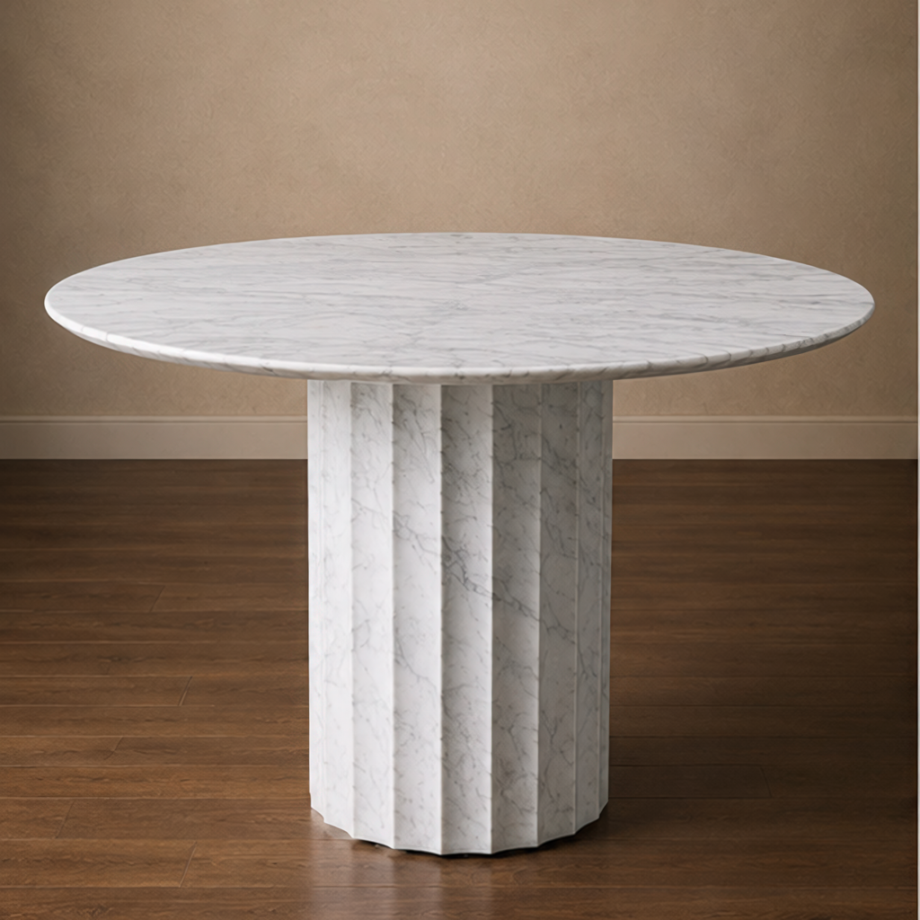 Cool Carara Dining Table Fluted Round – round marble dining table, white marble dining table, marble top round dining table, round marble table, white marble table