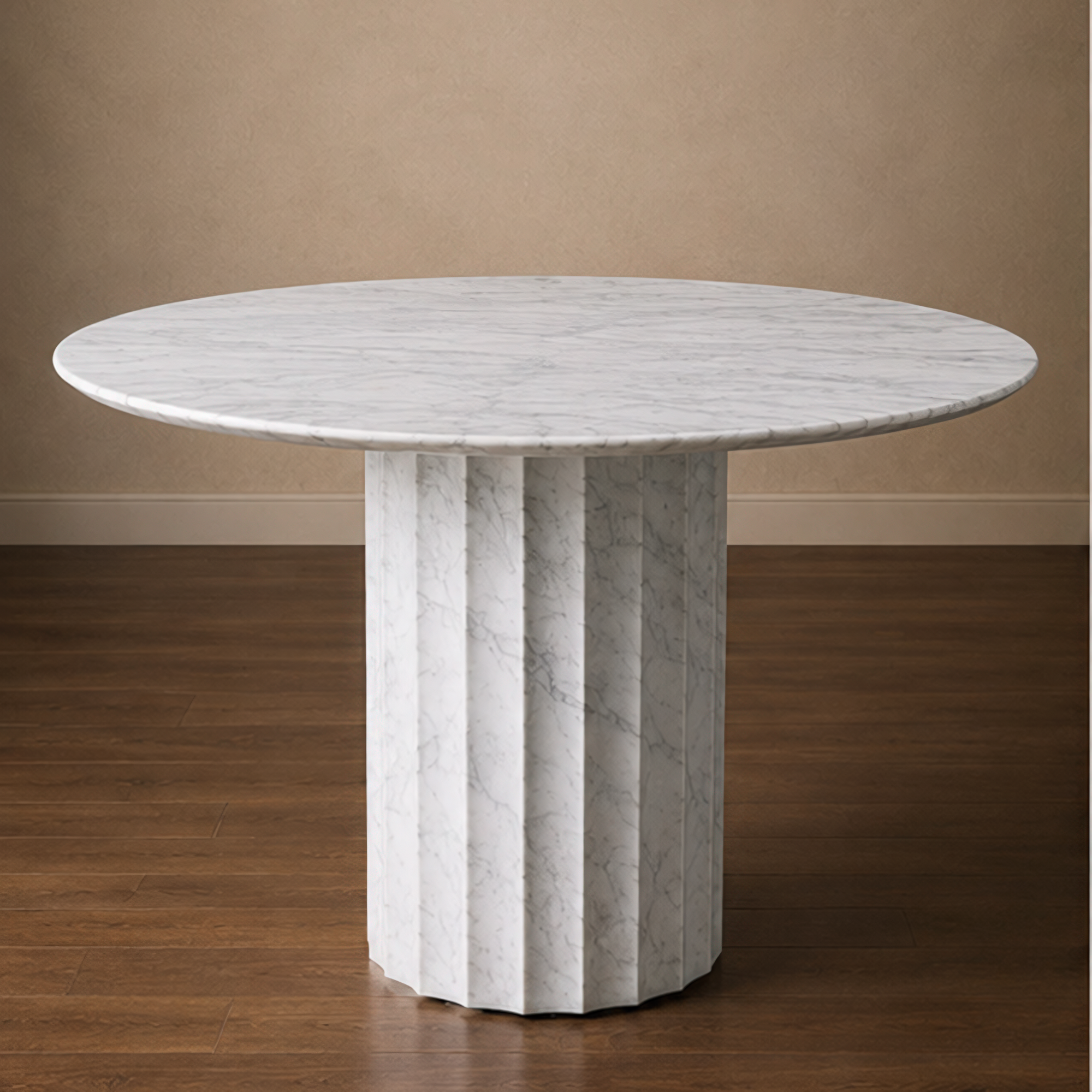 Cool Carara Dining Table Fluted Round – round marble dining table, white marble dining table, marble top round dining table, round marble table, white marble table