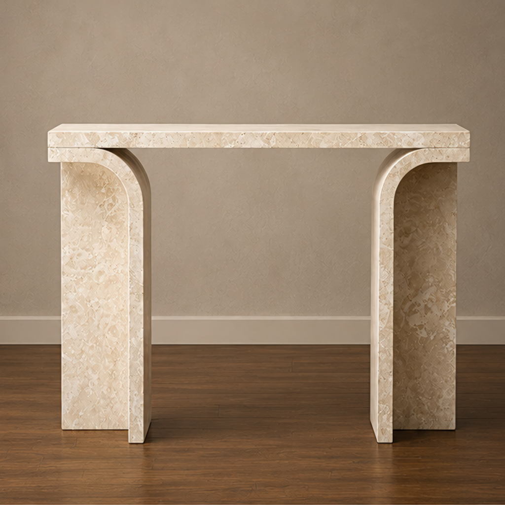 Angular beige Travertine Console Table