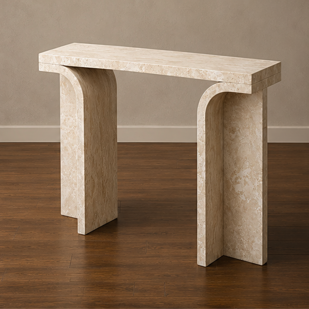 Angular beige Travertine Console Table