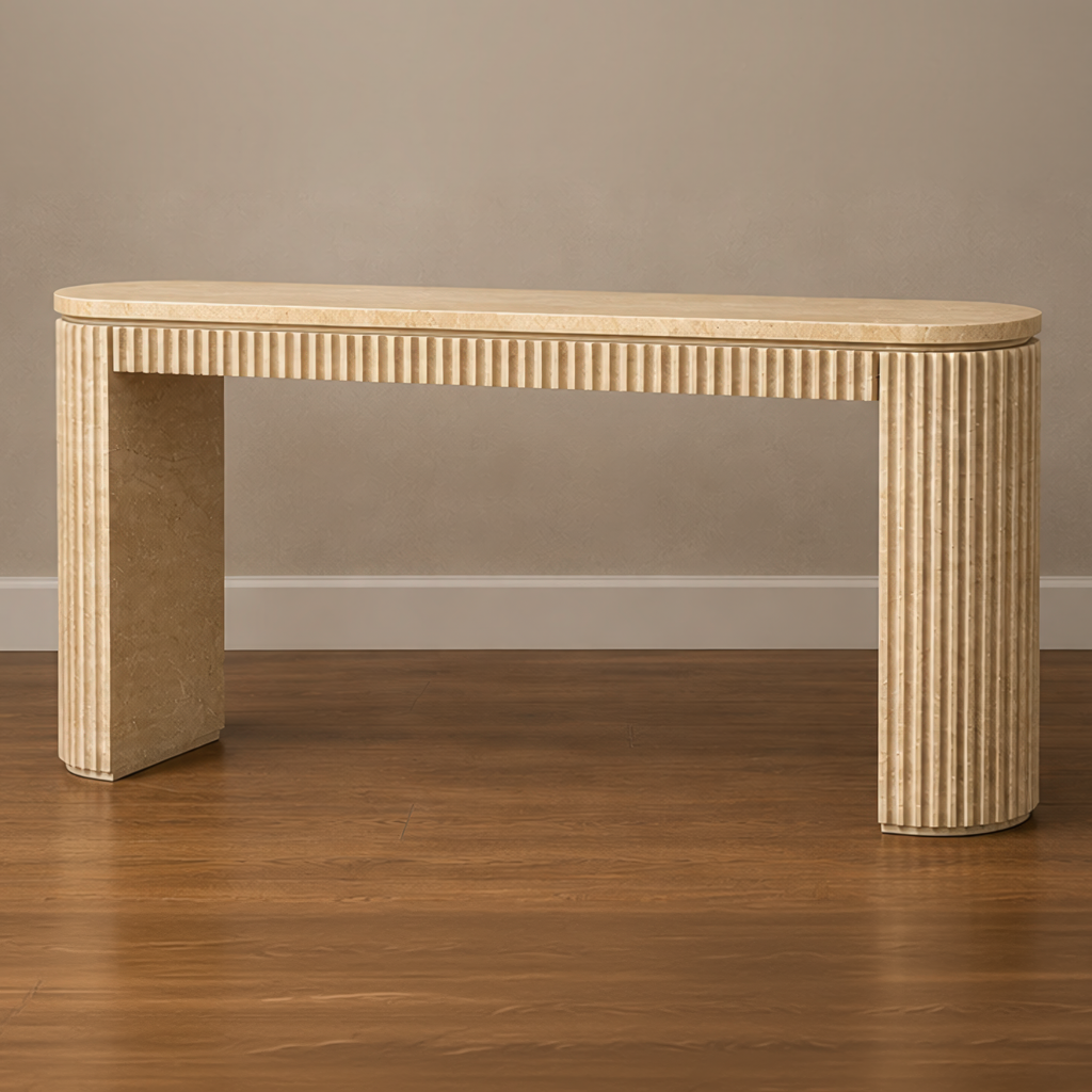 Fluted Beige Travertine Console Table