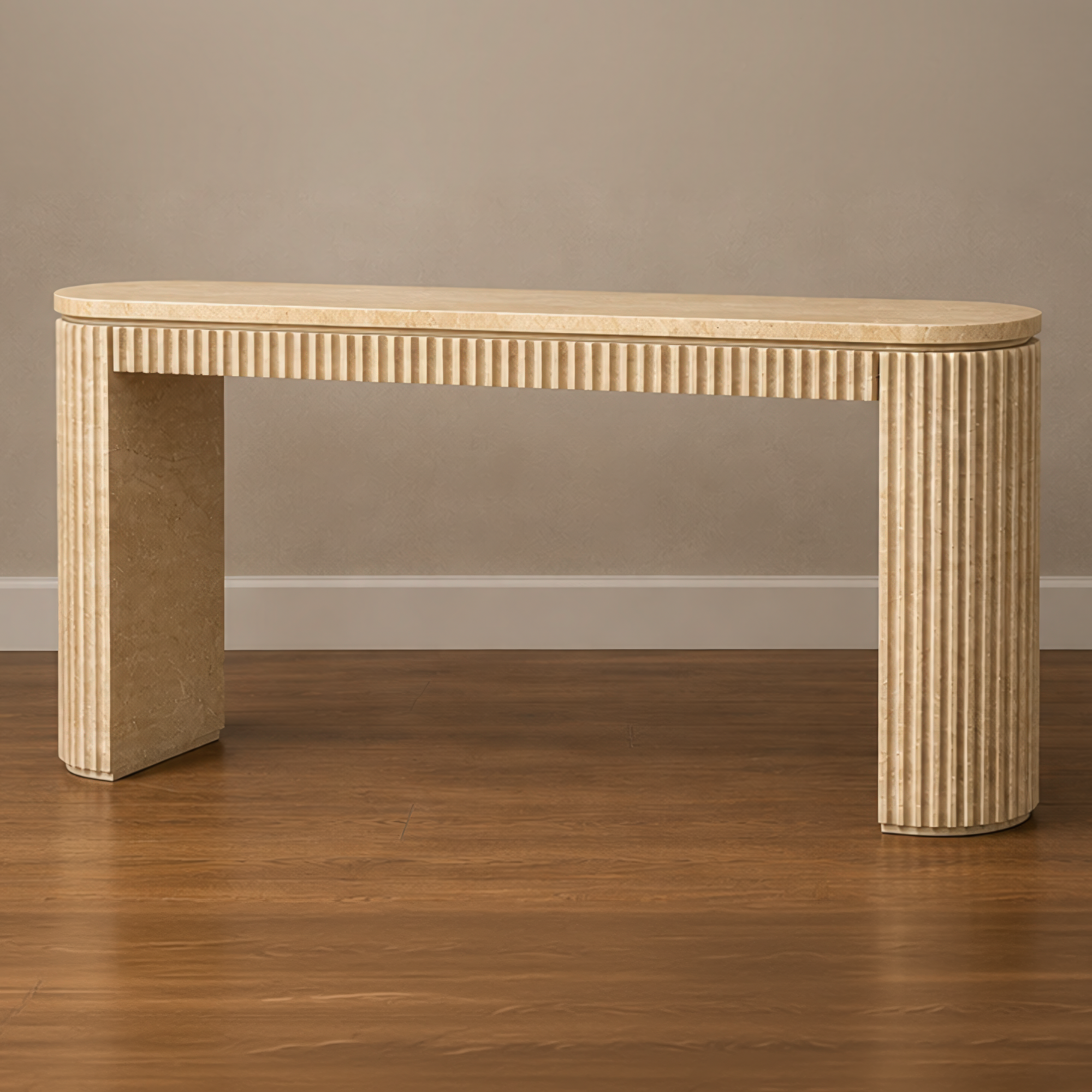 Fluted Beige Travertine Console Table