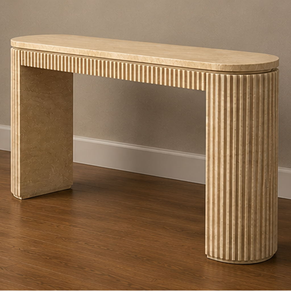 Fluted Beige Travertine Console Table