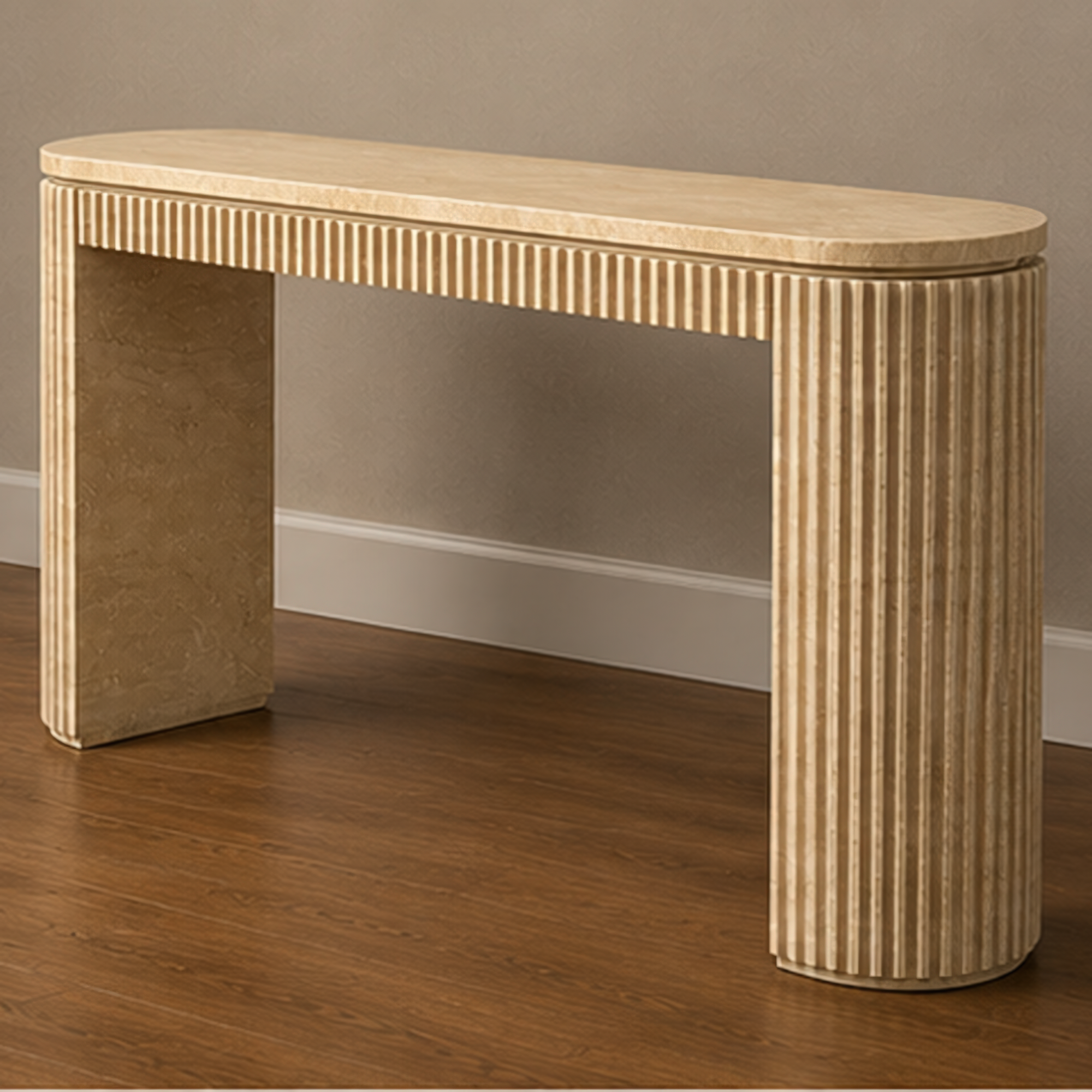 Fluted Beige Travertine Console Table