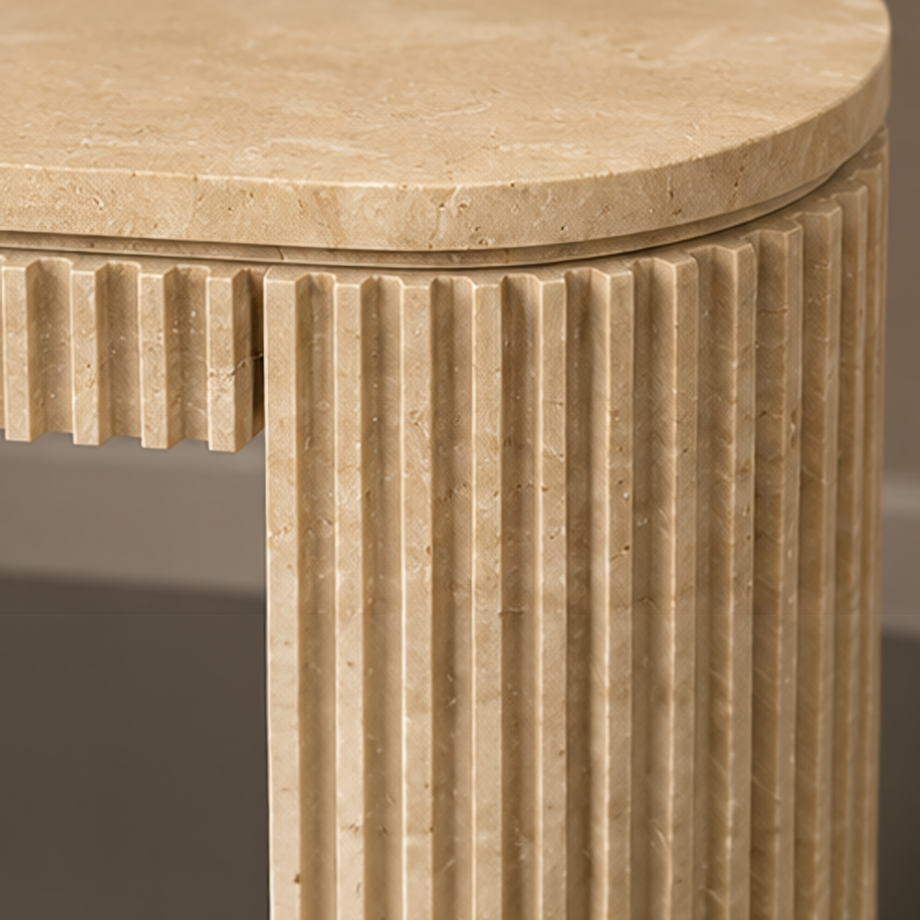 Fluted Beige Travertine Console Table