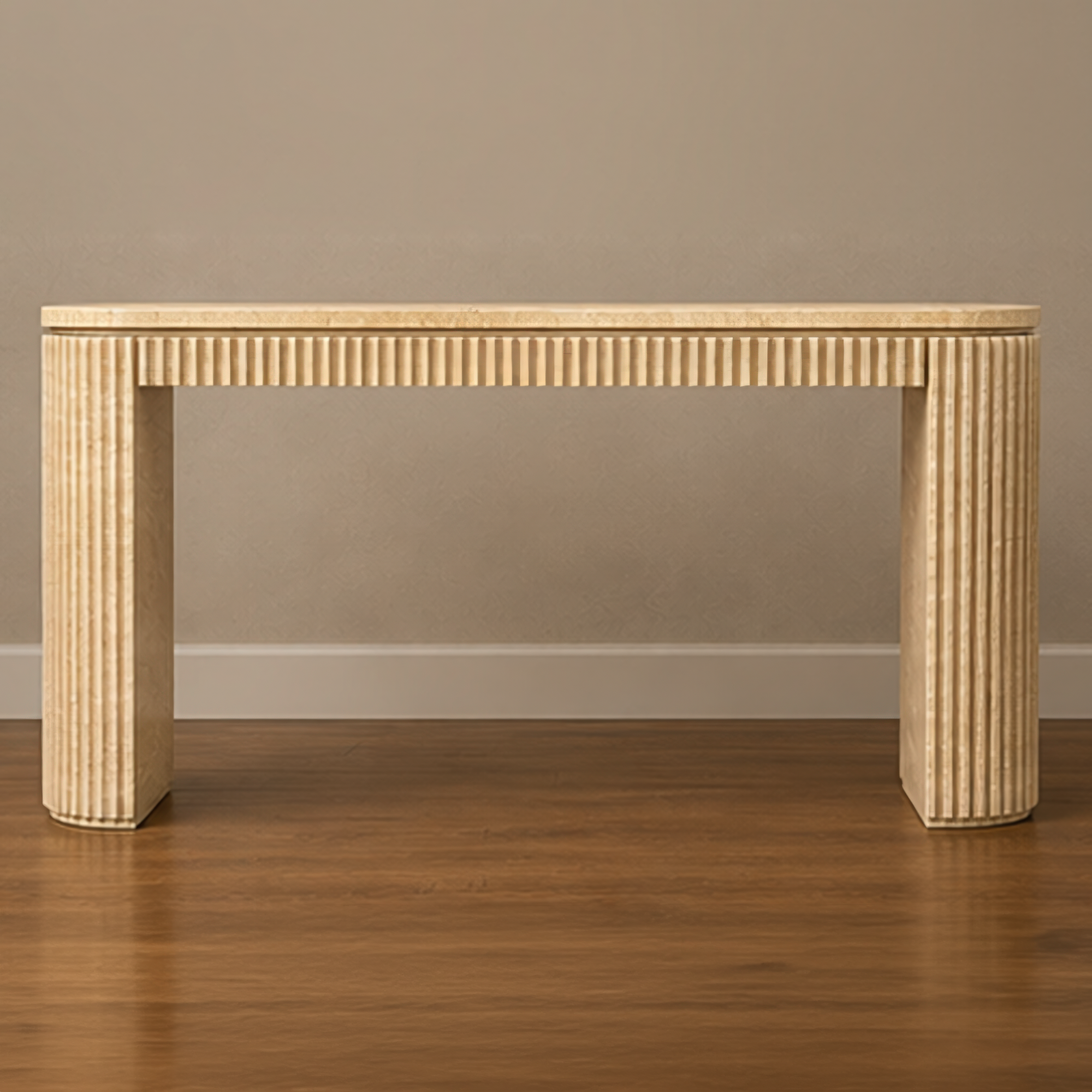 Fluted Beige Travertine Console Table