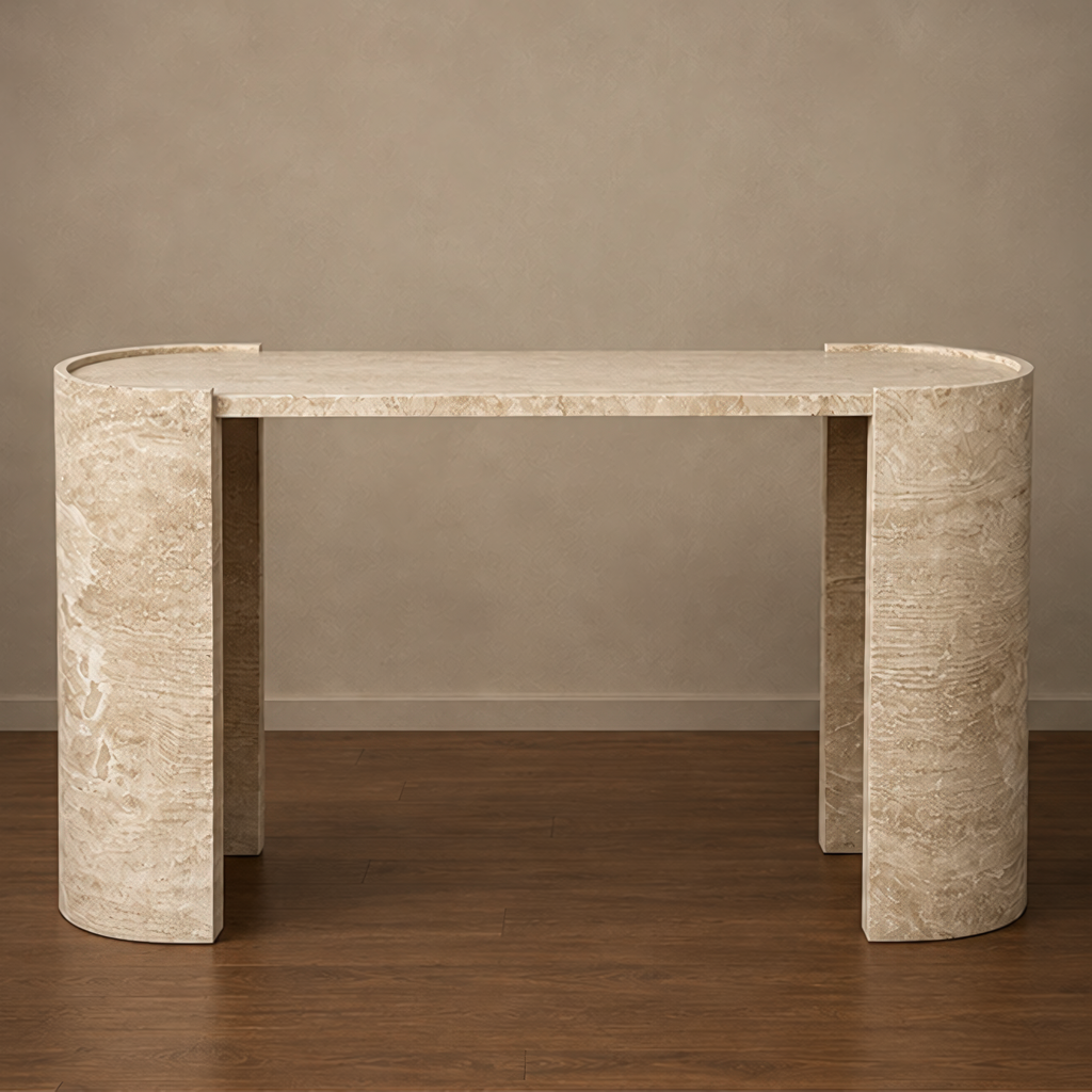 Curved Angle Travertine Console Table