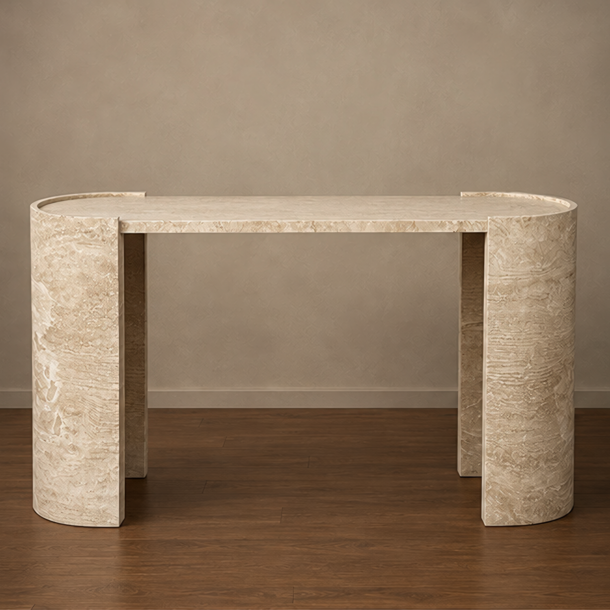 Curved Angle Travertine Console Table