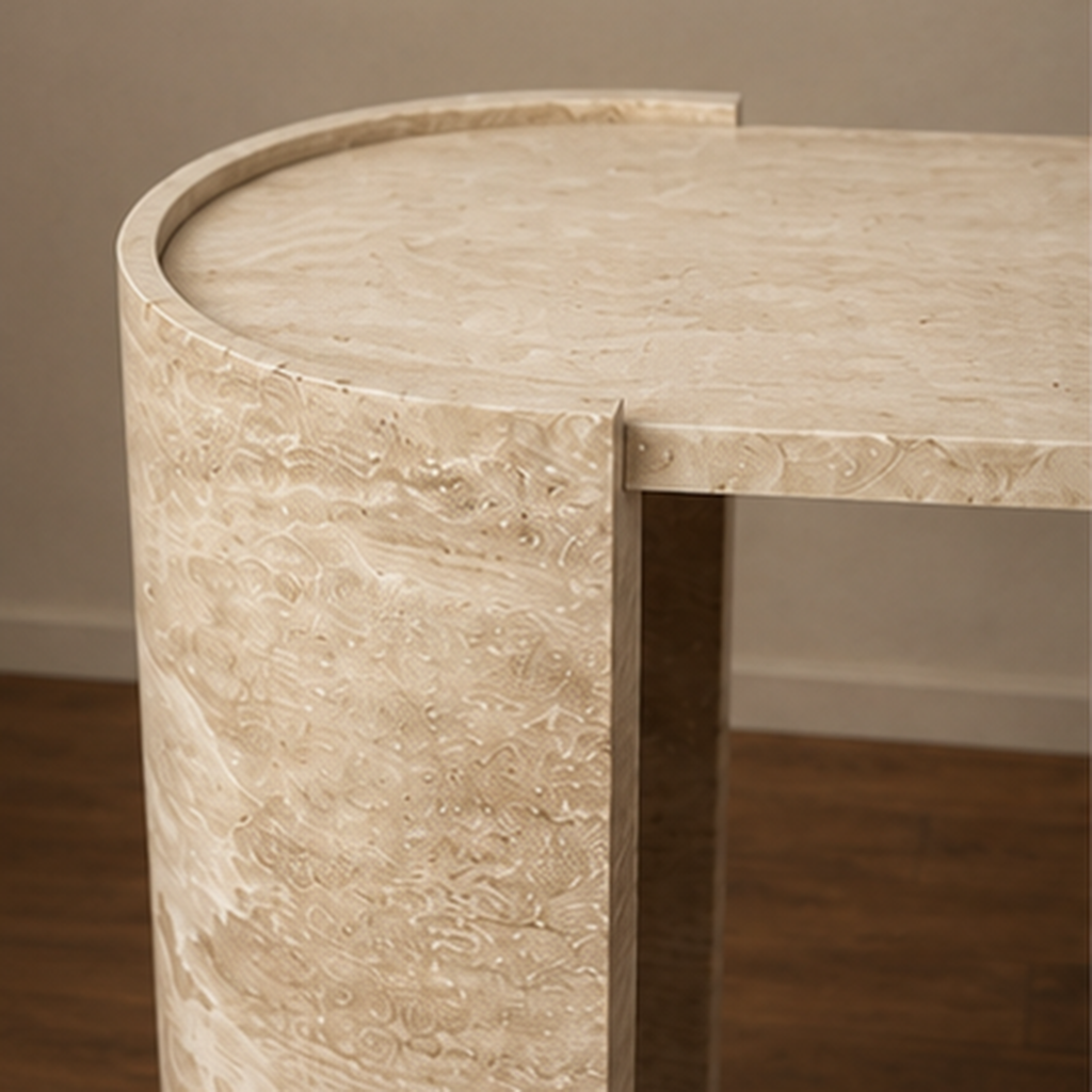 Curved Angle Travertine Console Table