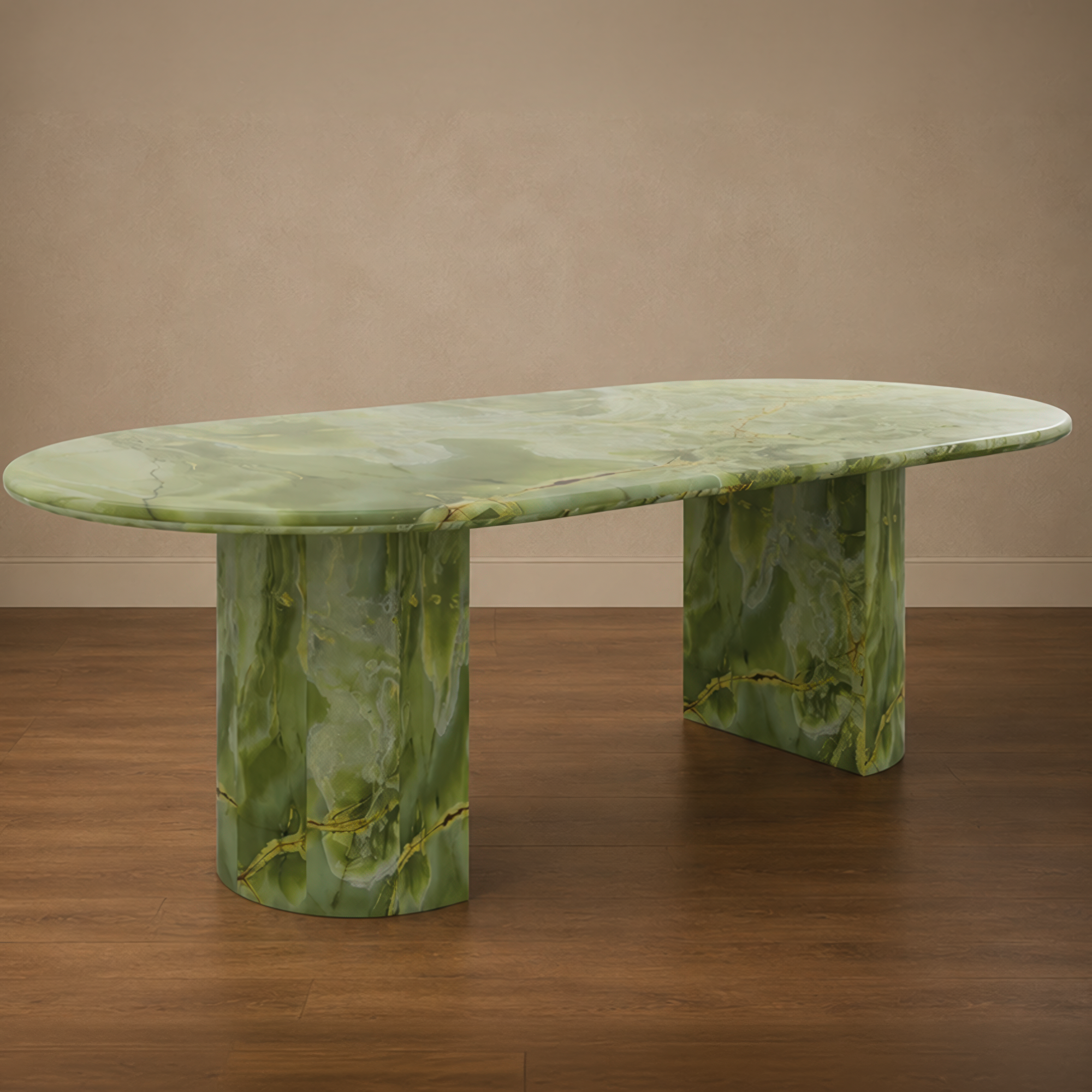 Rare Green Onyx Dining Table – oval marble dining table, marble dining table, stone dining table, stone top dining table, marble top dining table