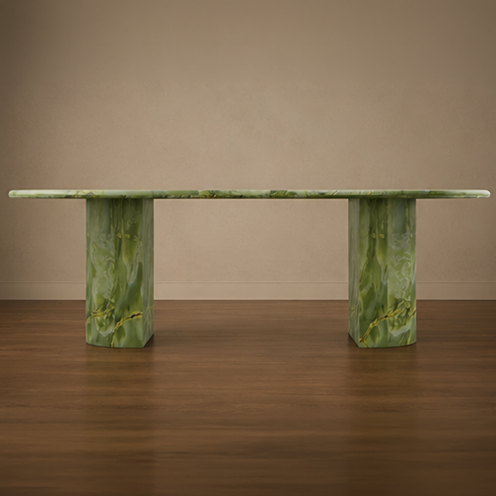 Rare Green Onyx Dining Table – oval marble dining table, marble dining table, stone dining table, stone top dining table, marble top dining table