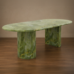 Rare Green Onyx Dining Table – oval marble dining table, marble dining table, stone dining table, stone top dining table, marble top dining table