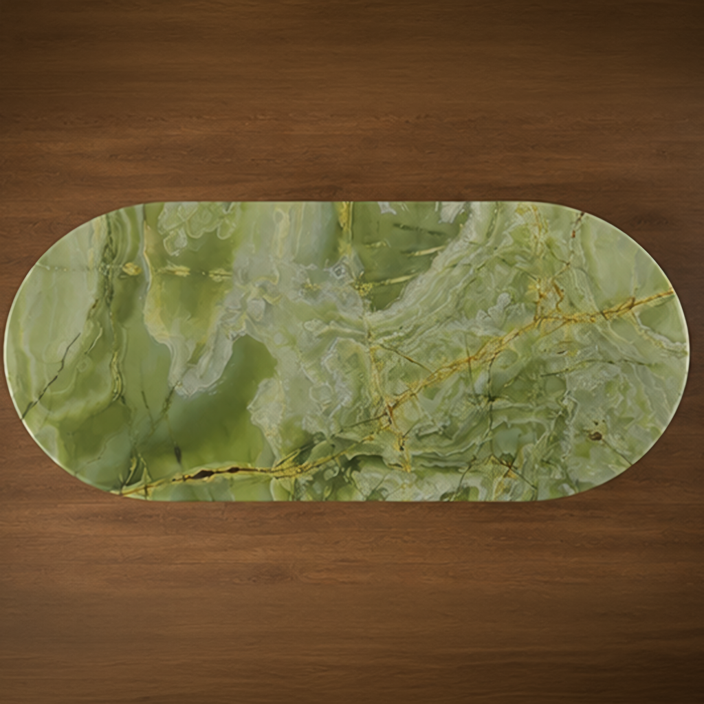 Rare Green Onyx Dining Table – oval marble dining table, marble dining table, stone dining table, stone top dining table, marble top dining table