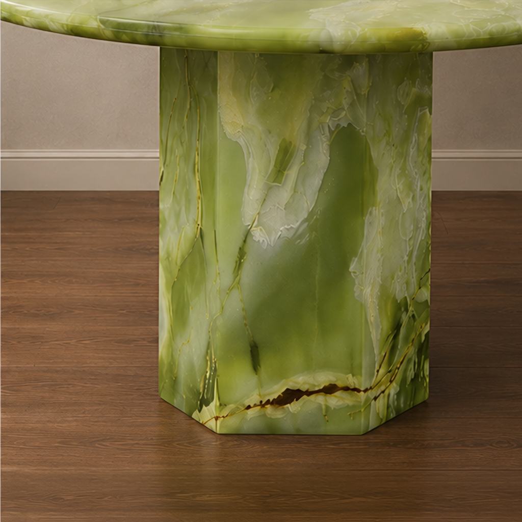 Rare Green Onyx Round Dining Table – round marble dining table, round marble table, marble top round dining table, stone top round dining table, marble dining table