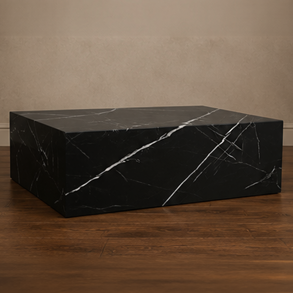 Neura Marquino Plinth Coffee Table – black marble coffee table, black stone coffee table, occasional table, designer coffee table, luxury coffee table