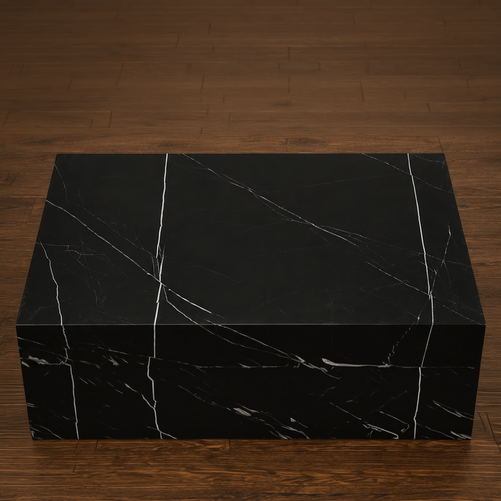 Neura Marquino Plinth Coffee Table – black marble coffee table, black stone coffee table, occasional table, designer coffee table, luxury coffee table