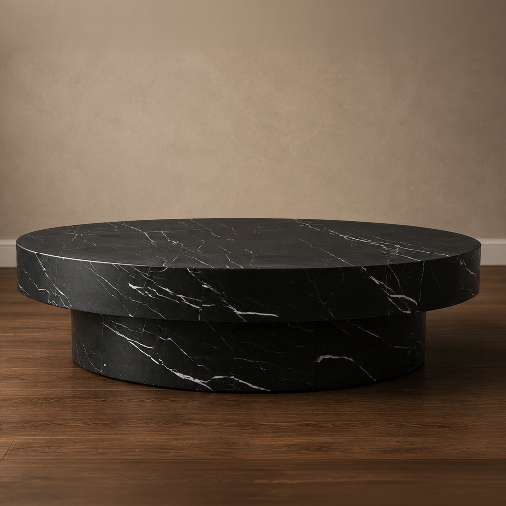 Black Marquino Round Coffee Table – black coffee table, black marble coffee table, black round coffee table, round coffee table, designer coffee table
