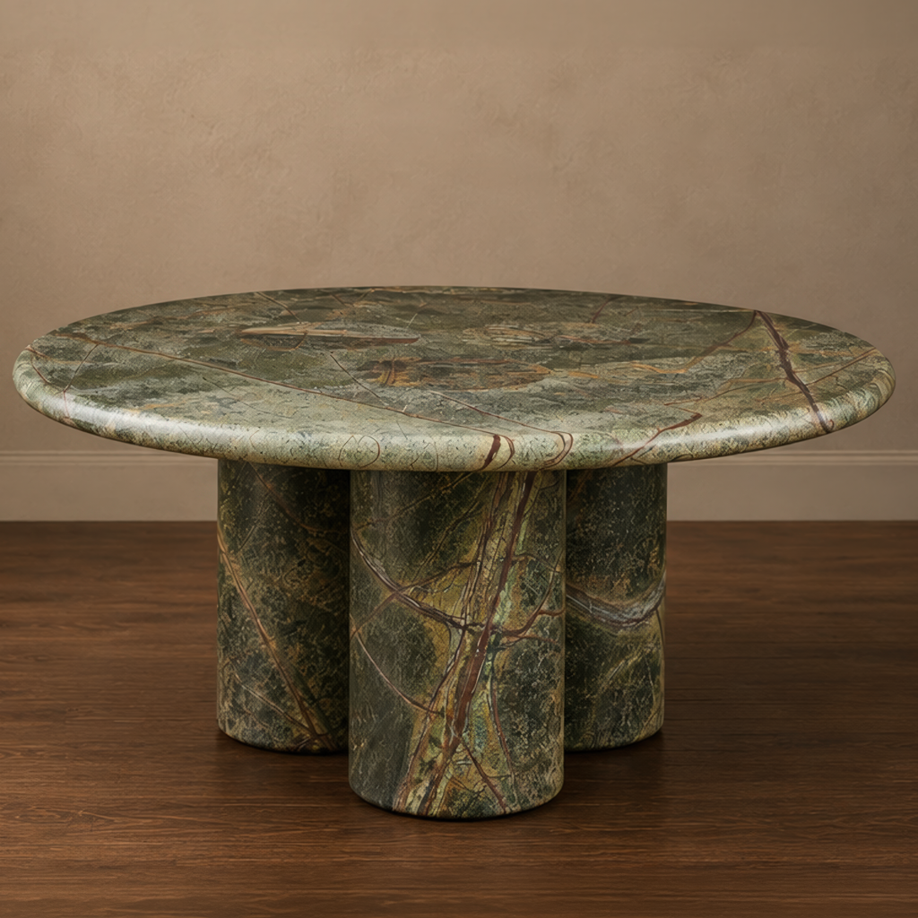 Signature Rainforest Green Marble Coffee Table – marble coffee table, round coffee table, living room table, luxury coffee table, designer coffee table