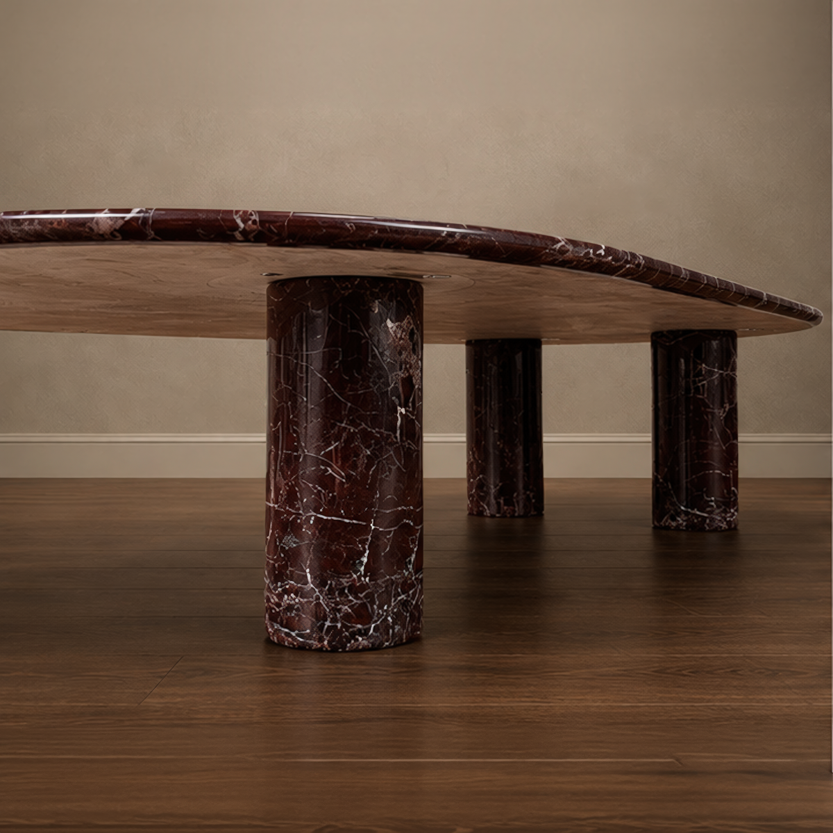 Rosso Levanto Curved Coffee Table – marble coffee table, living room table, luxury coffee table, statement coffee table, designer coffee table