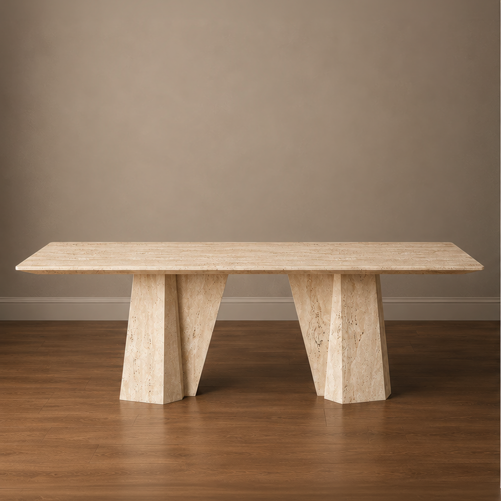 Azzura Beige Travertine Dining Table – travertine dining table, stone dining table, stone top dining table, marble dining table, stone dining room table