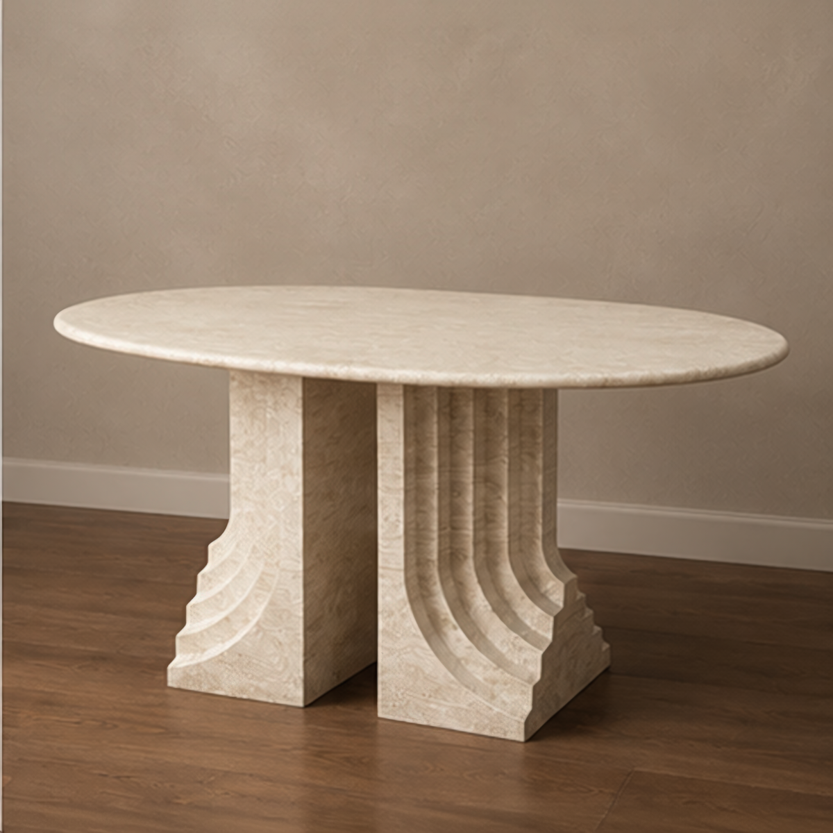 Iconic Step Travertine Dining Table – travertine dining table, stone dining table, stone top dining table, marble dining table, stone dining room table