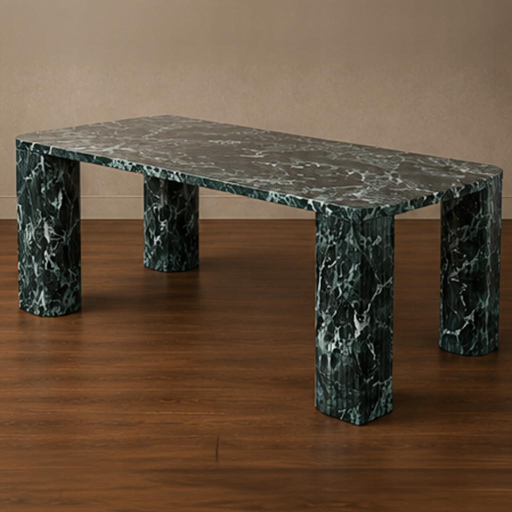 Marco Fluted Verde Alpi Dining Table – marble dining table, stone dining table, marble top dining table, stone top dining table, stone dining room table