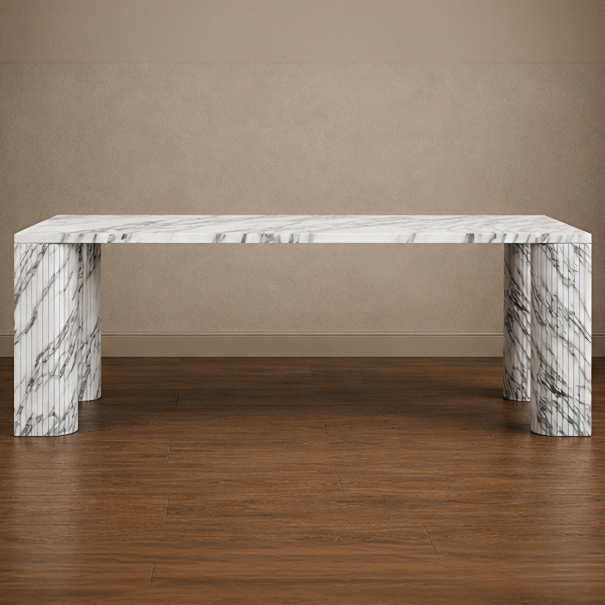 Marco Fluted Arabescato Dining Table – white marble dining table, marble dining table, marble top dining table, white marble table, stone top dining table