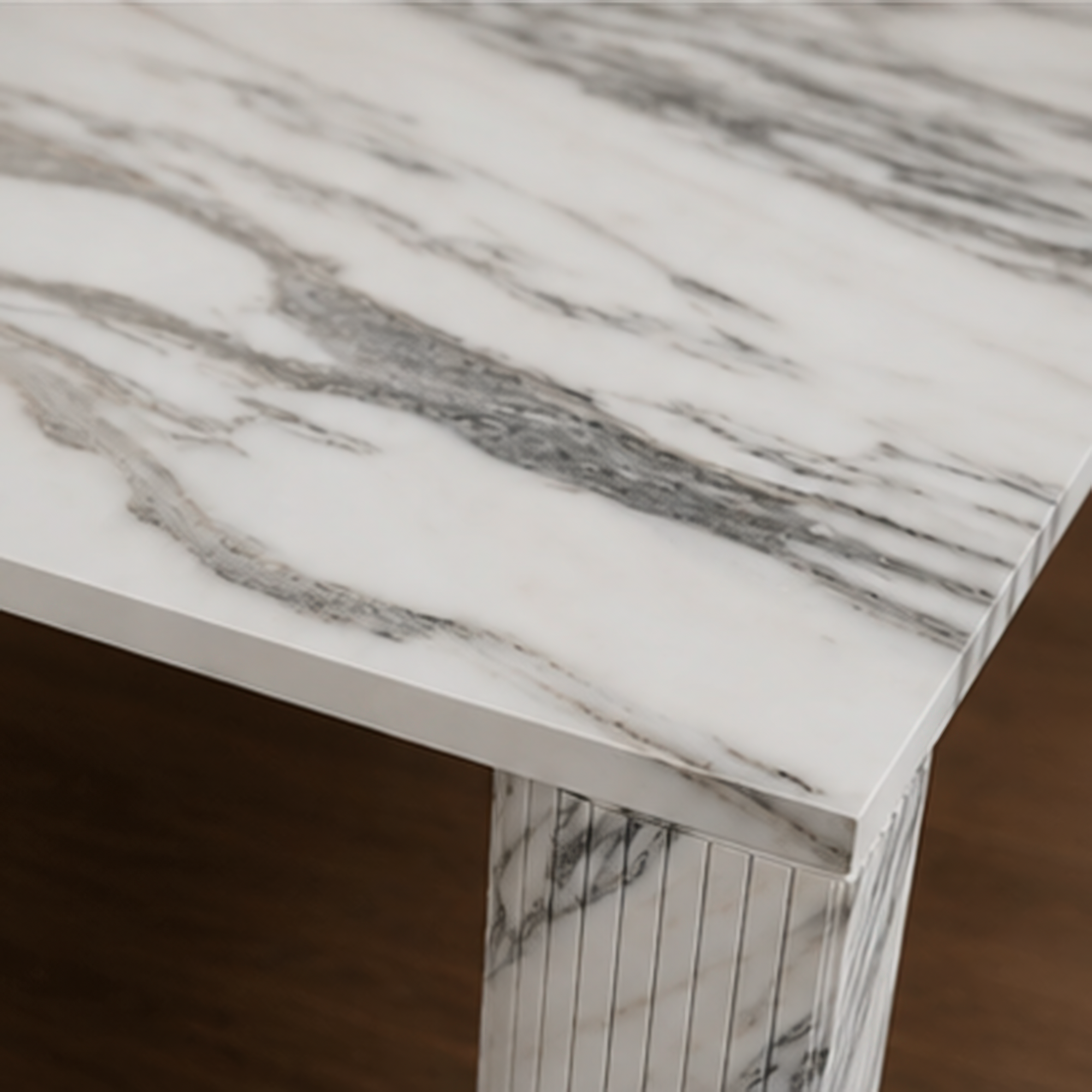 Marco Fluted Arabescato Dining Table – white marble dining table, marble dining table, marble top dining table, white marble table, stone top dining table