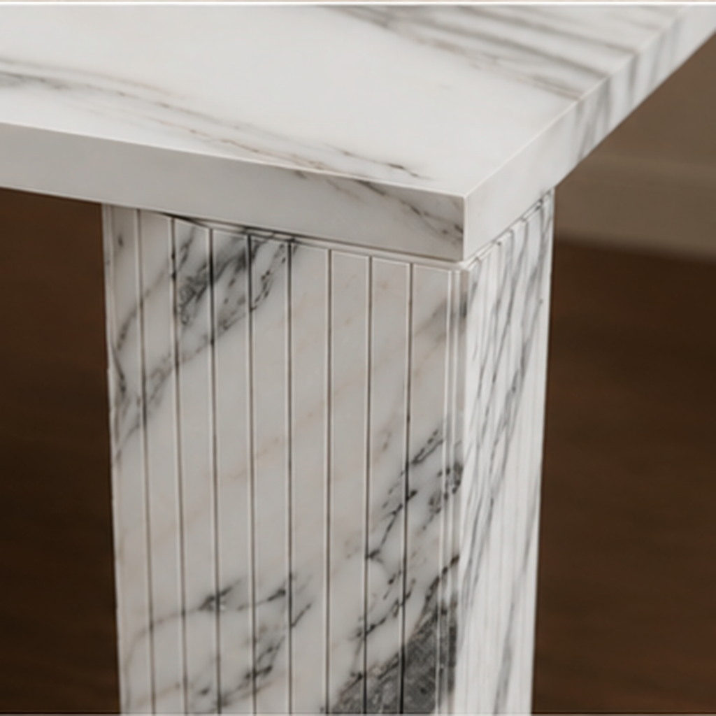 Marco Fluted Arabescato Dining Table – white marble dining table, marble dining table, marble top dining table, white marble table, stone top dining table