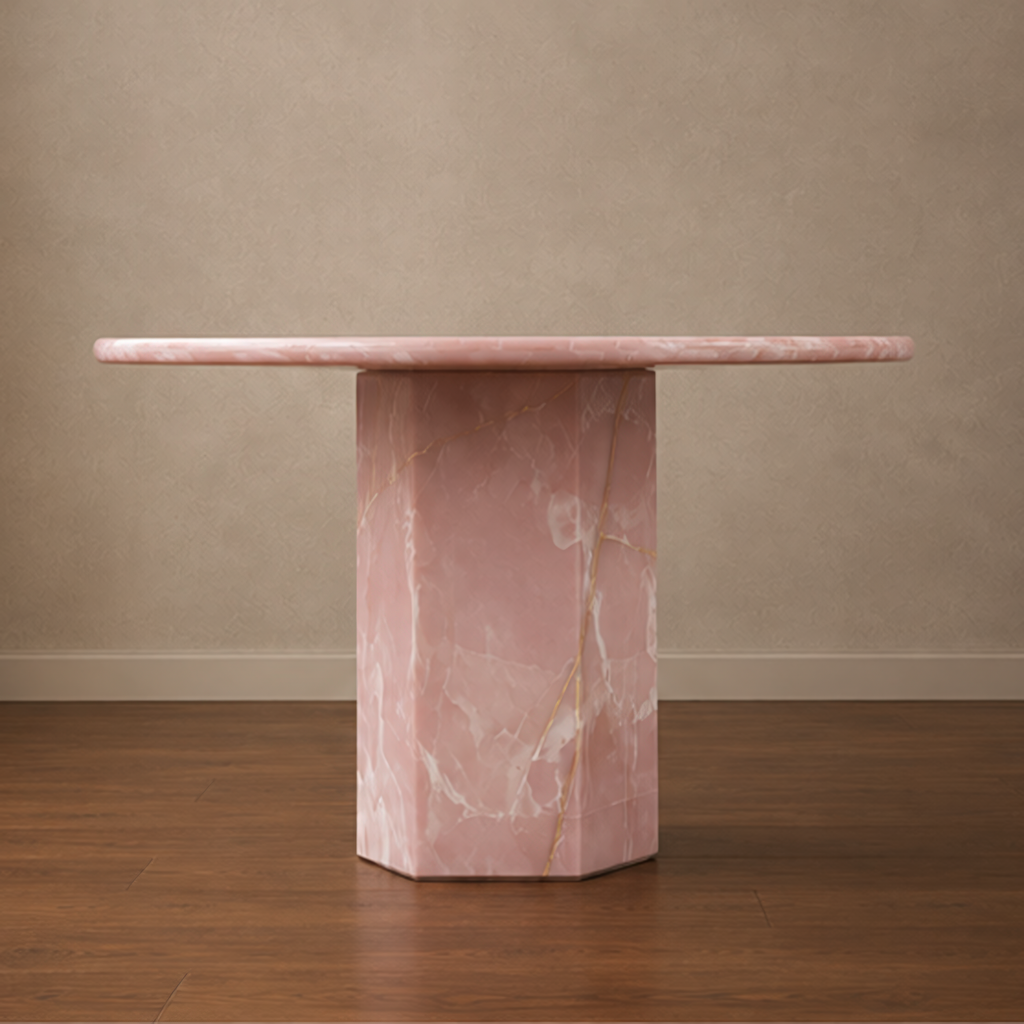 Rare Pink Onyx Dining Table – oval marble dining table, marble dining table, stone dining table, stone top dining table, marble top dining table