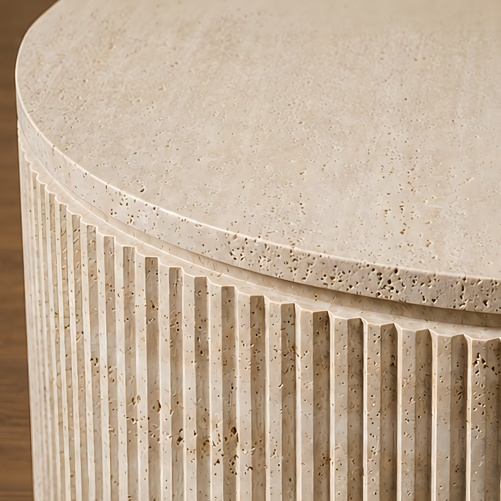 Fluted Beige Travertine Coffee Table – stone top coffee table, living room table, contemporary coffee table, luxury coffee table, designer coffee table