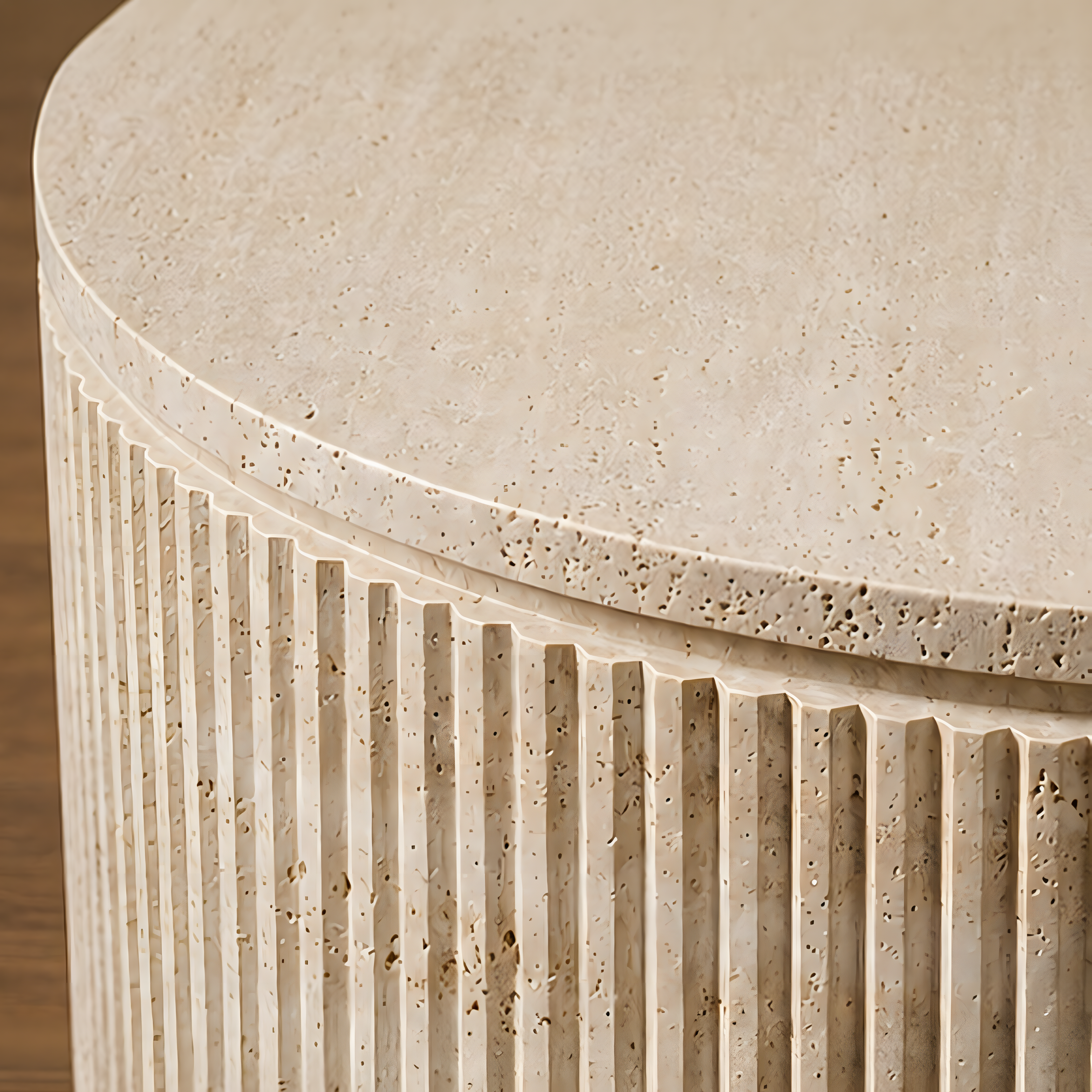 Fluted Beige Travertine Coffee Table – stone top coffee table, living room table, contemporary coffee table, luxury coffee table, designer coffee table