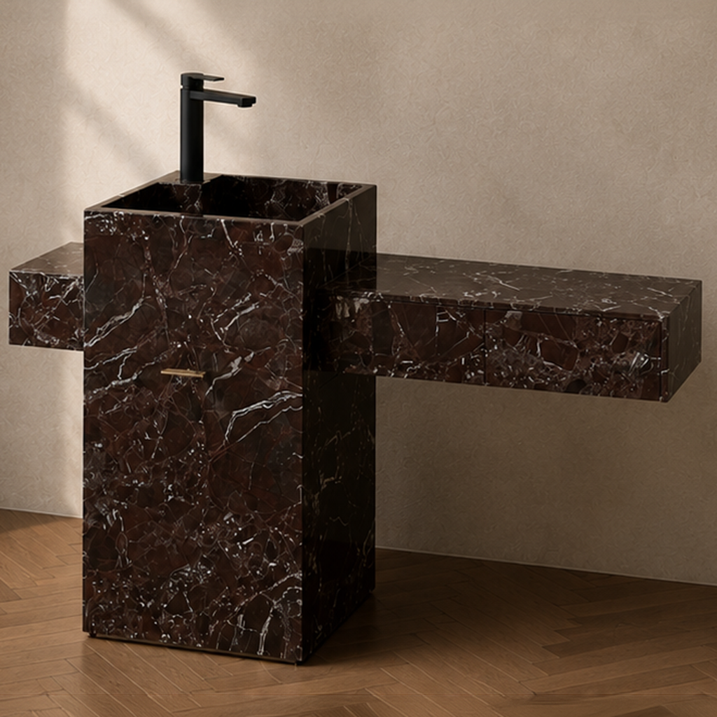 Asymmetric Rosso Levanto Vanity