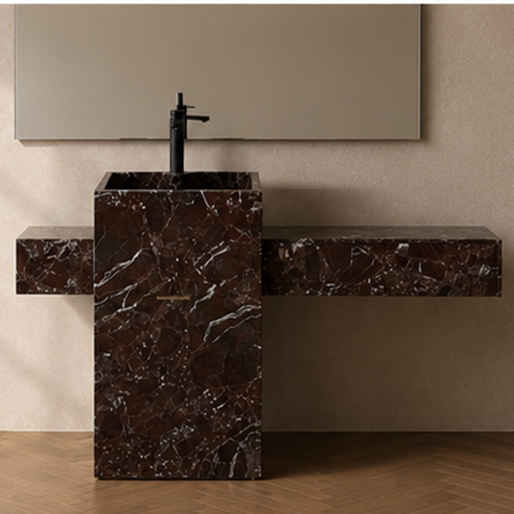 Asymmetric Rosso Levanto Vanity