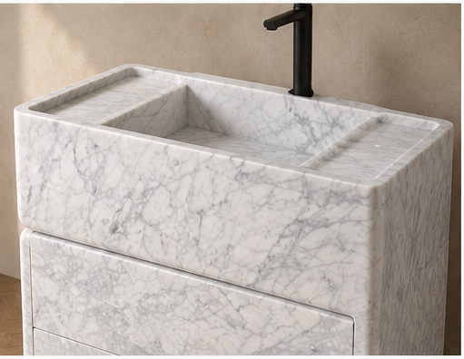 Curved Carrara White Vanity