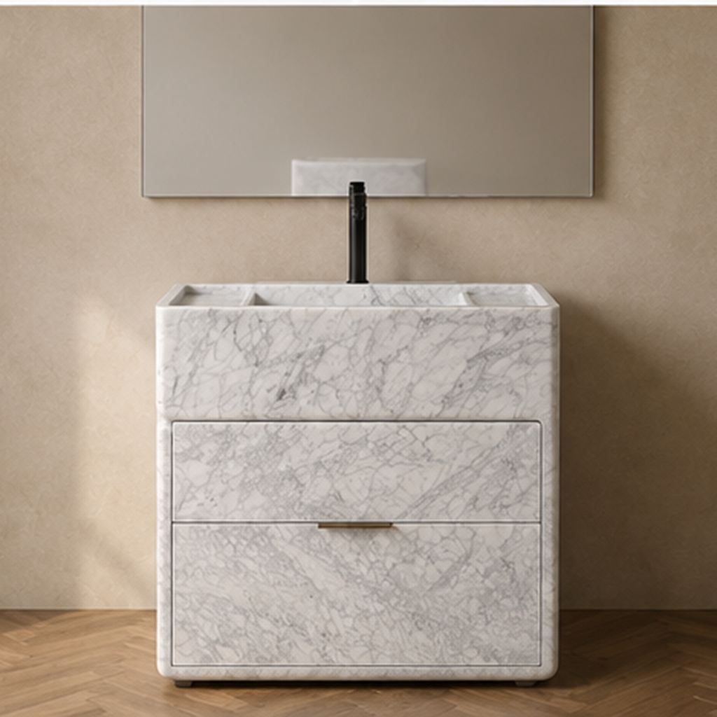 Curved Carrara White Vanity