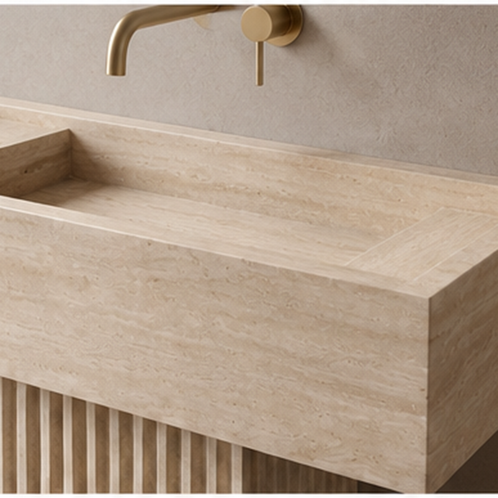 Fluted Beige Travertine Vanity