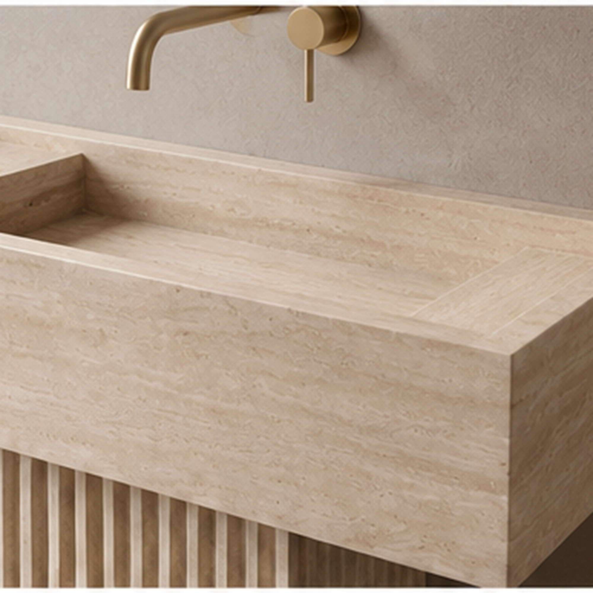 Fluted Beige Travertine Vanity