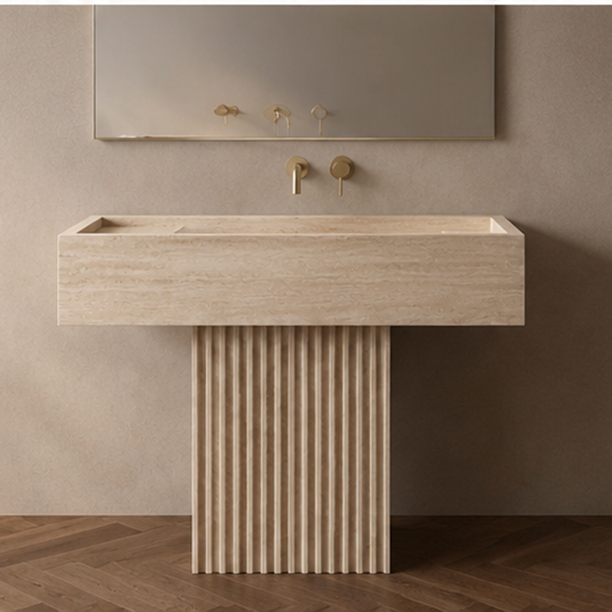 Fluted Beige Travertine Vanity