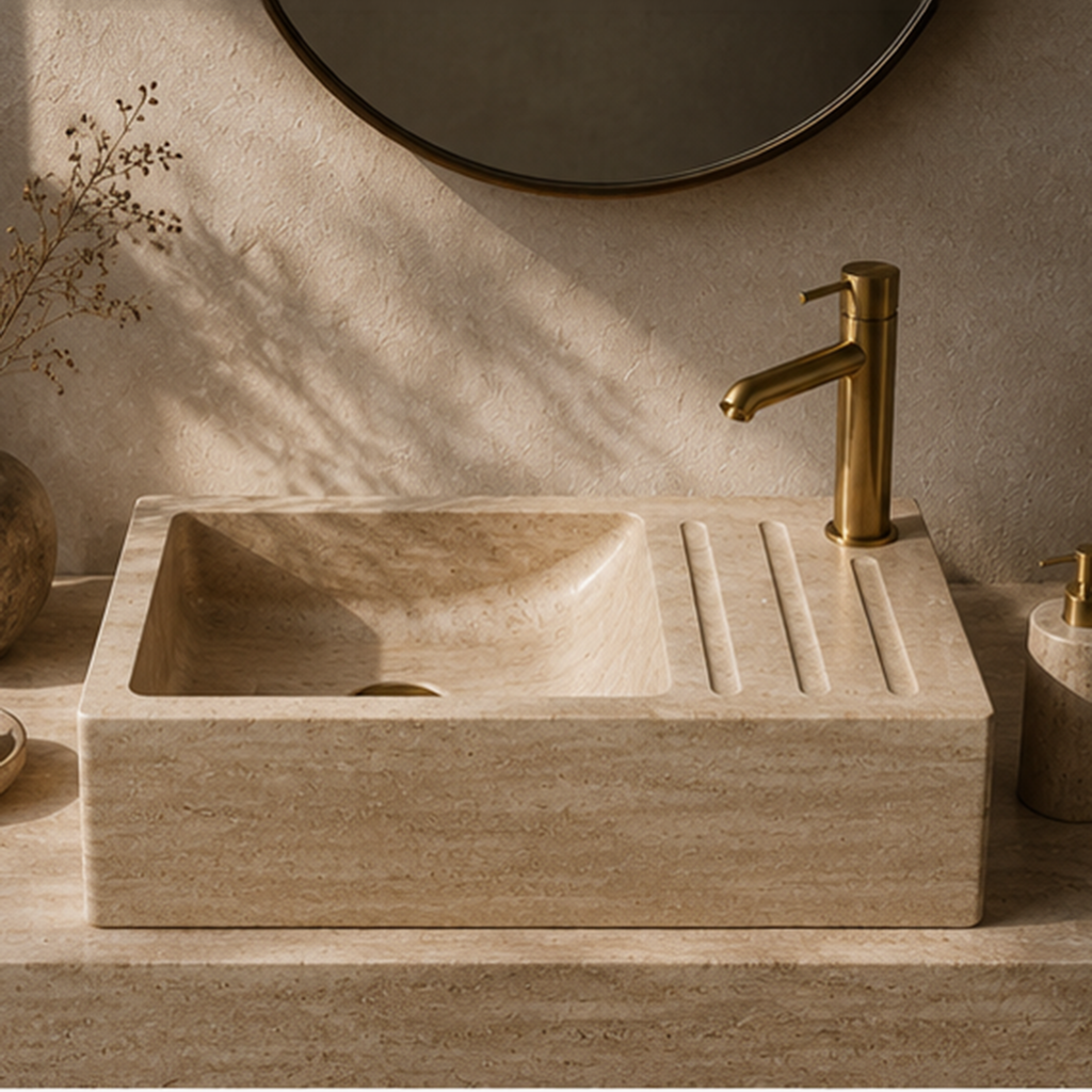 Beige Travertine Integrated  WashBasin