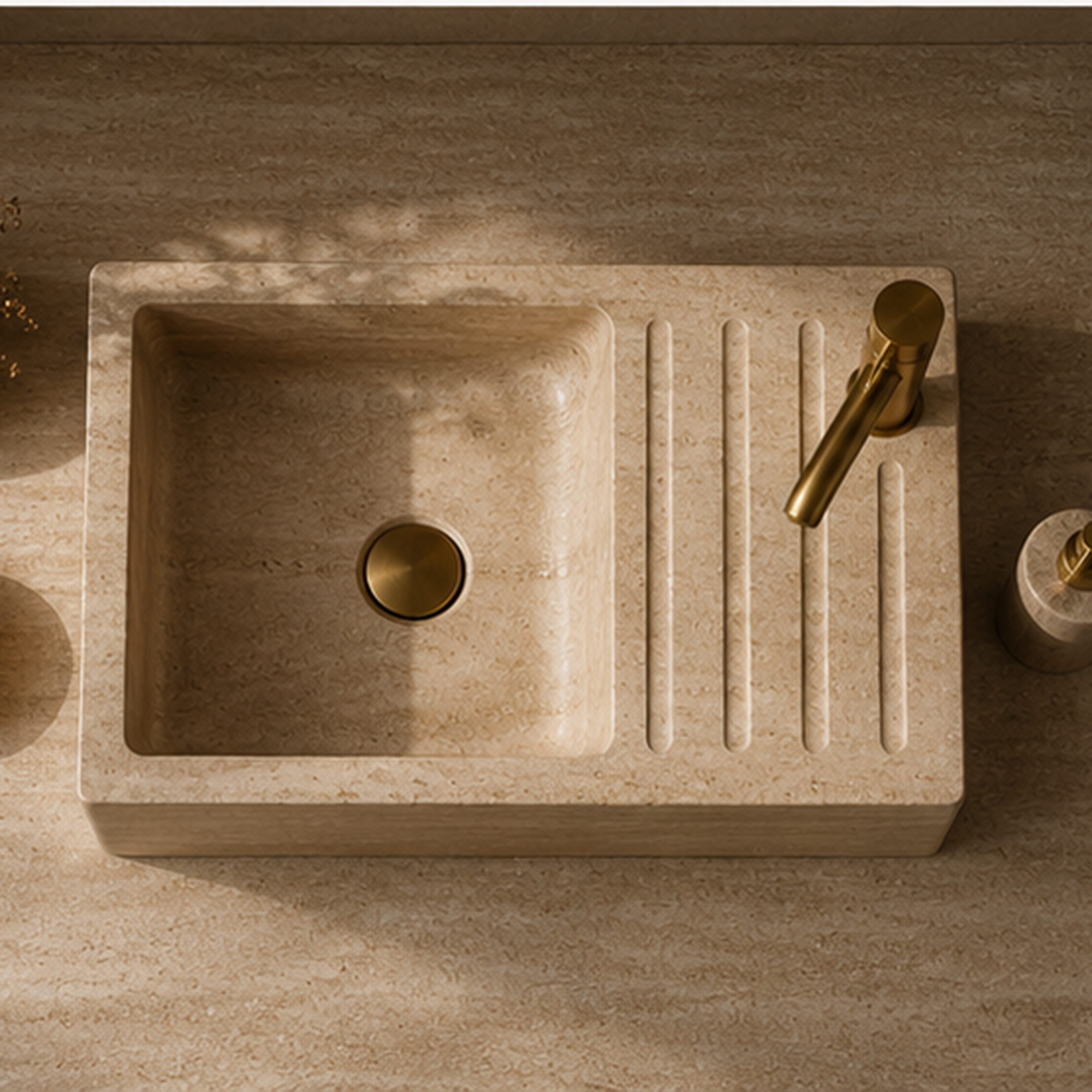Beige Travertine Integrated  WashBasin