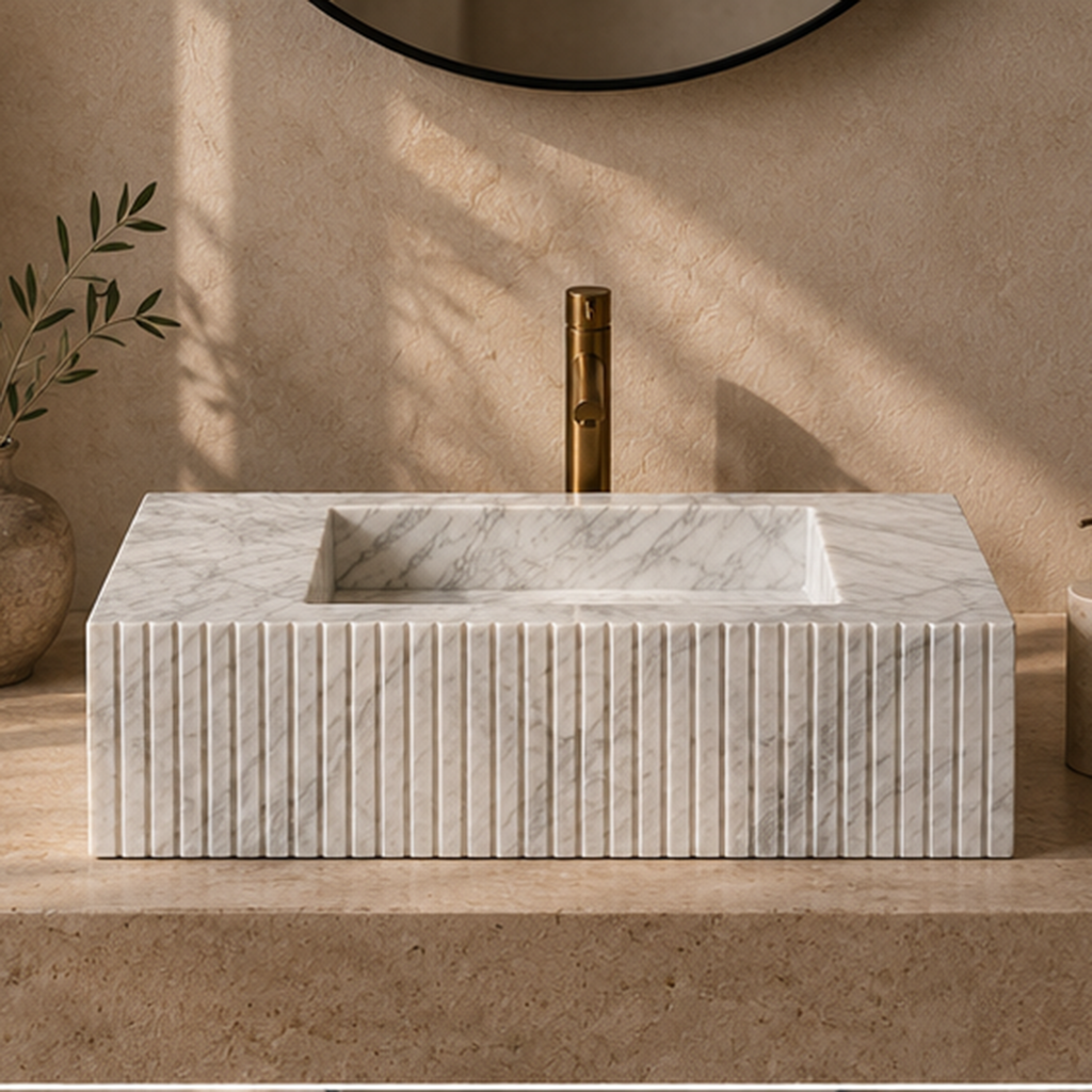 Volakas White Fluted Monolithic Slab Basin
