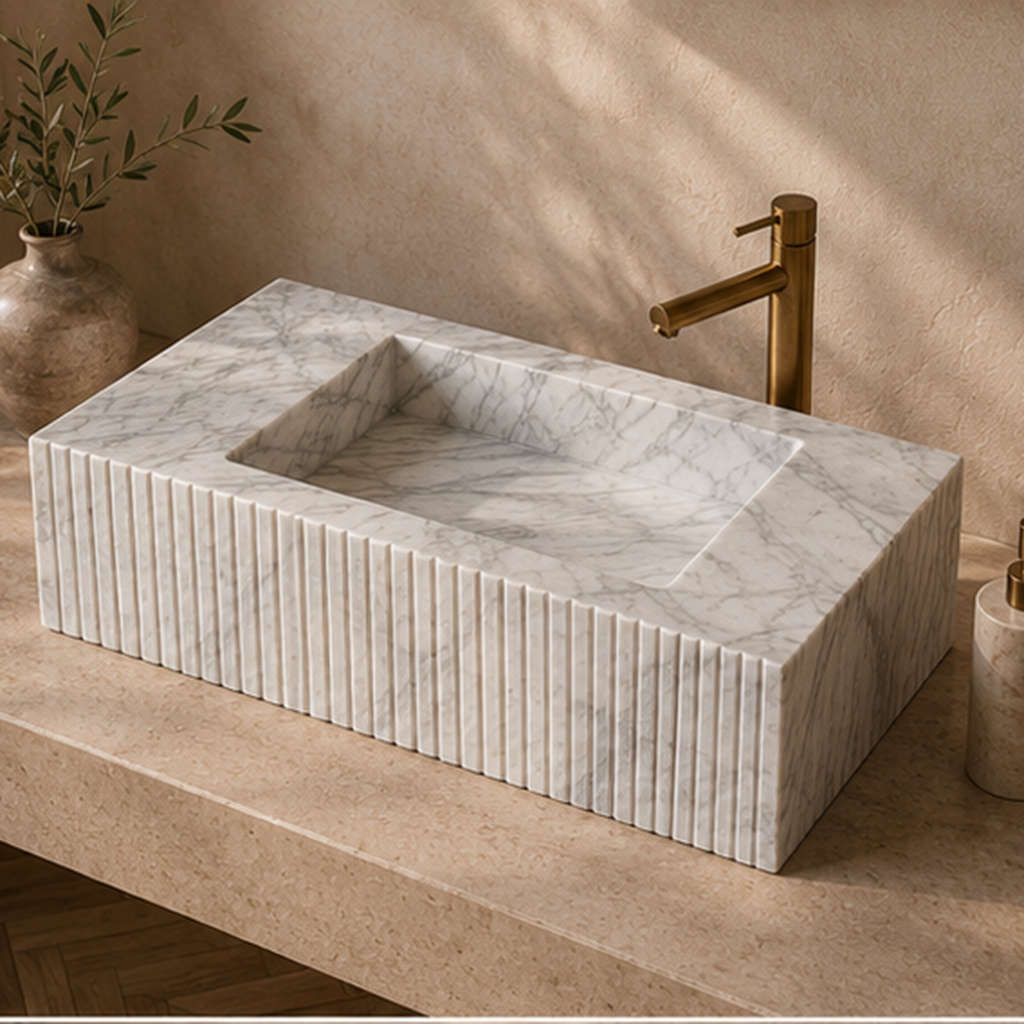Volakas White Fluted Monolithic Slab Basin